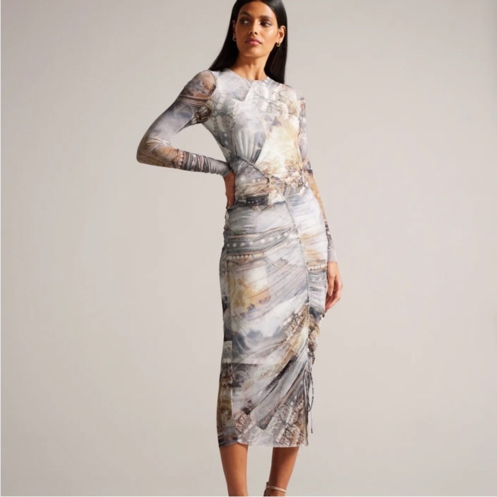 Ted Baker Zaralee Elegant Printed Multicolor Long Sleeve Dress Sz US 2 Ted 0